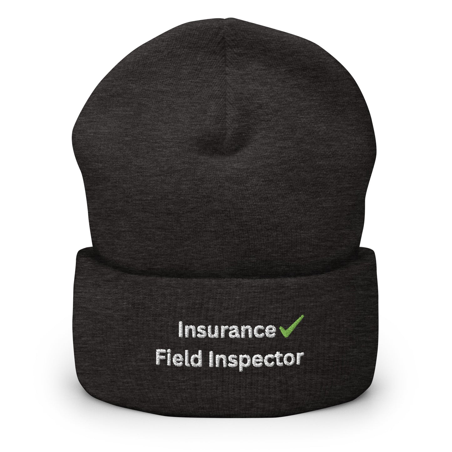Dark grey insurance field inspector cuffed beanie for professional field inspections and cold weather wear.