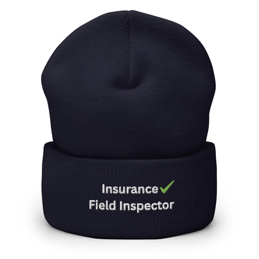 Navy insurance field inspector cuffed beanie built for warmth, comfort, and professional inspection work.