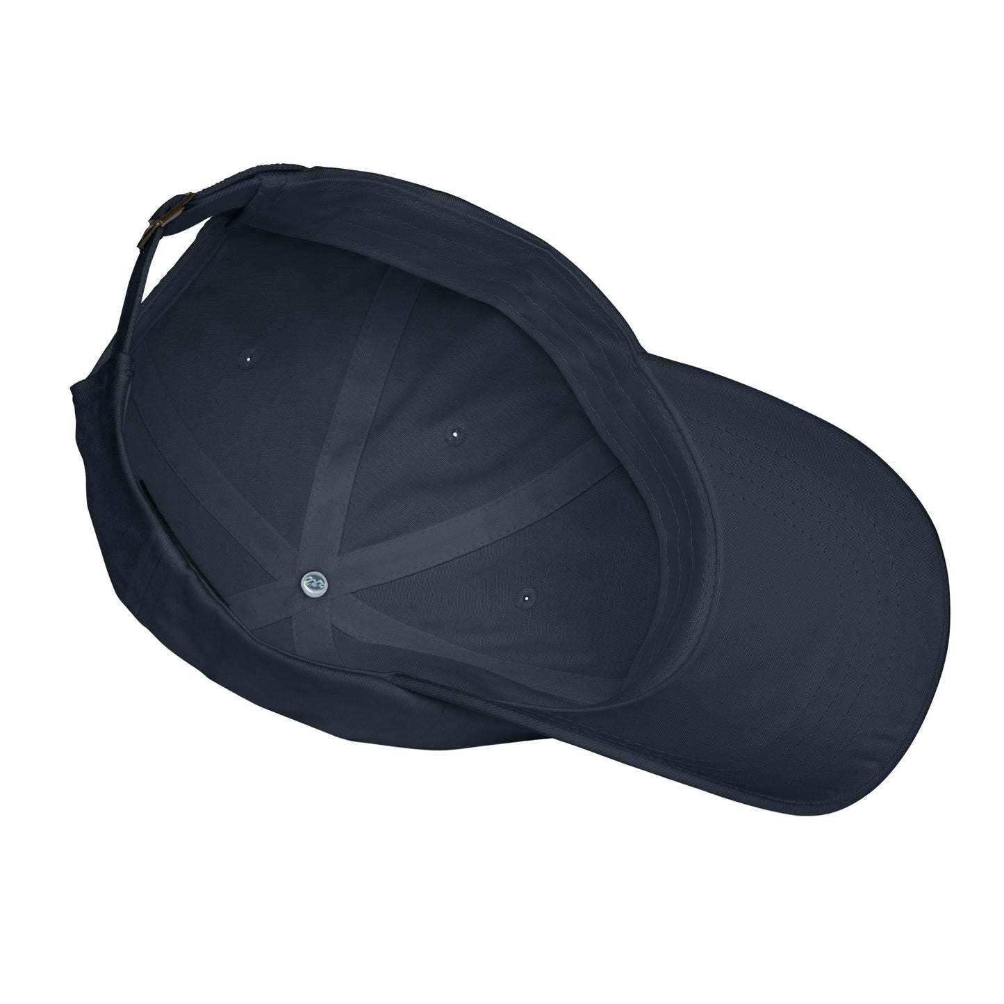 Inside view of black insurance field inspector dad hat showing interior construction and fit details.