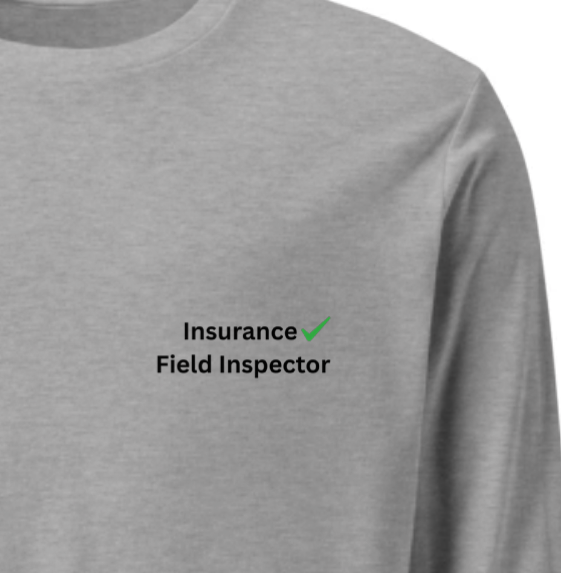 Close up of Insurance Field Inspector long sleeve work tee showing logo