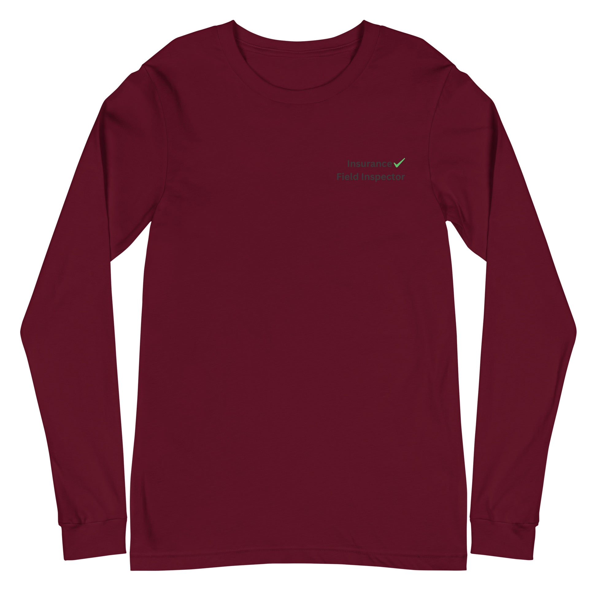 Maroon Insurance Field Inspector long sleeve work tee with logo