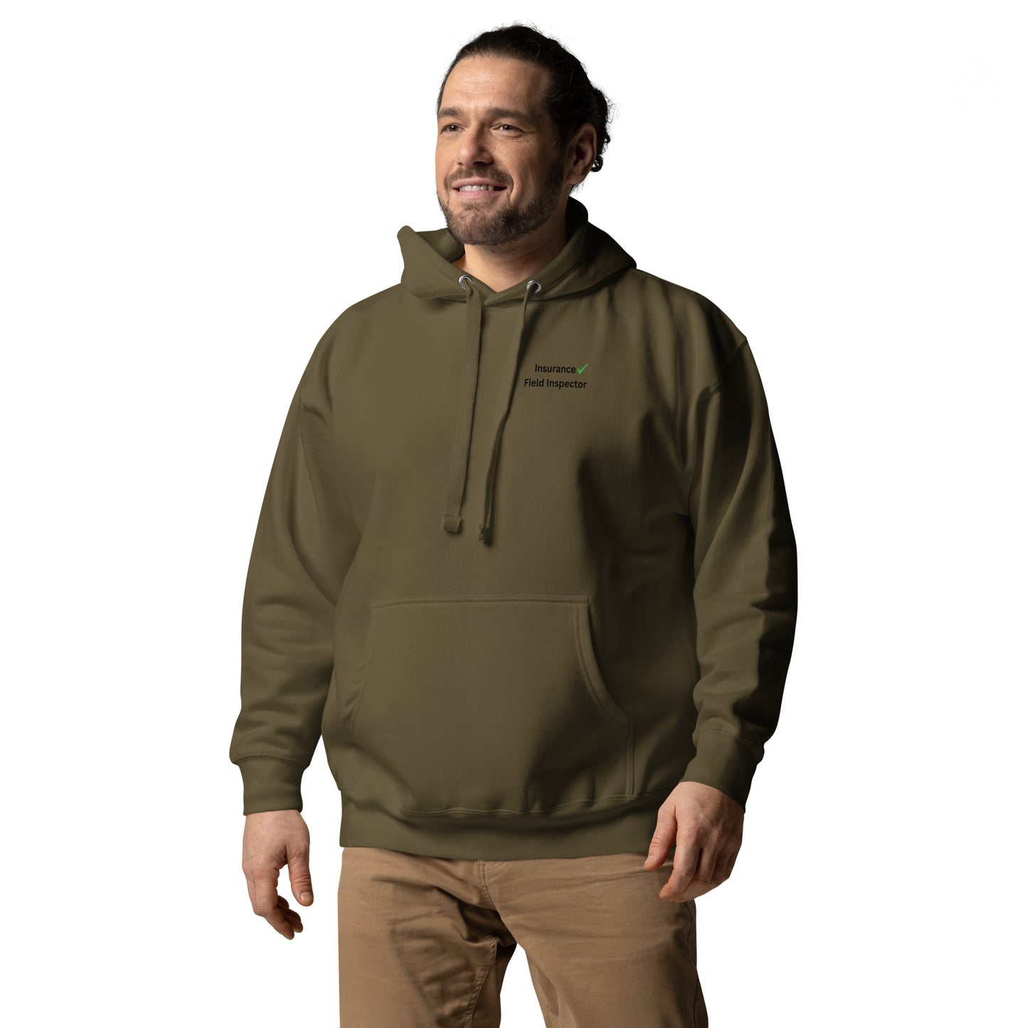 Military green Insurance Field Inspector unisex work hoodie with logo