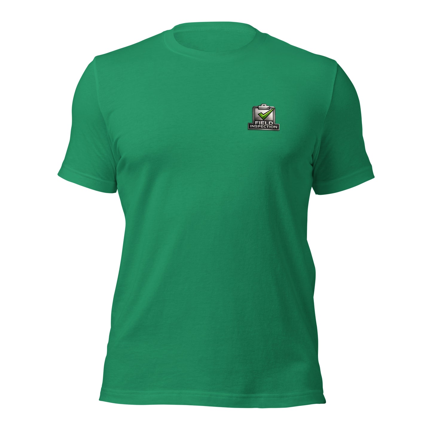 Kelly Unisex Field Inspection Work Tee Bella + Canvas 3001 shirt laying flat with professional field inspector logo.