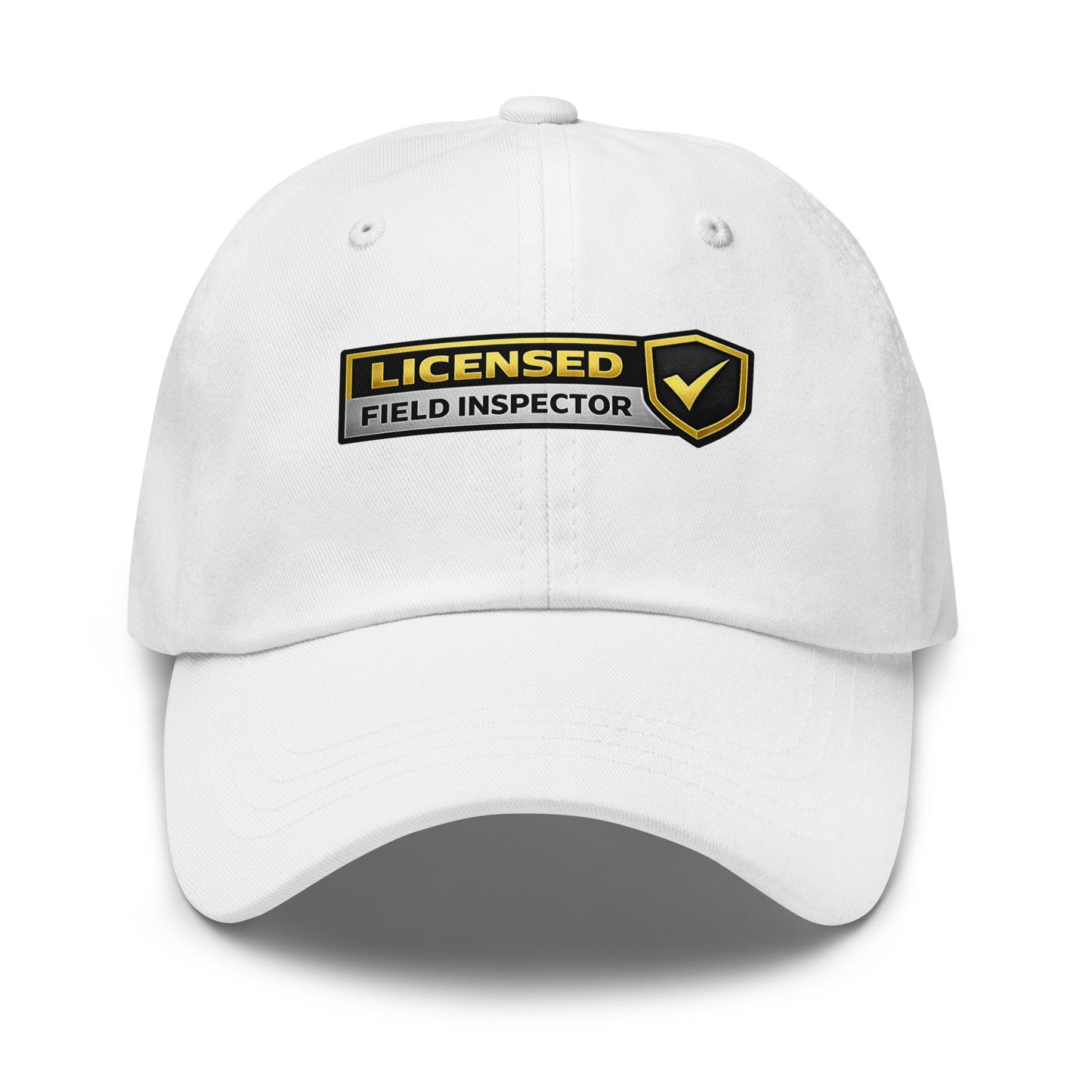 Licensed Field Inspector dad hat in white featuring DTFlex field inspection design on front