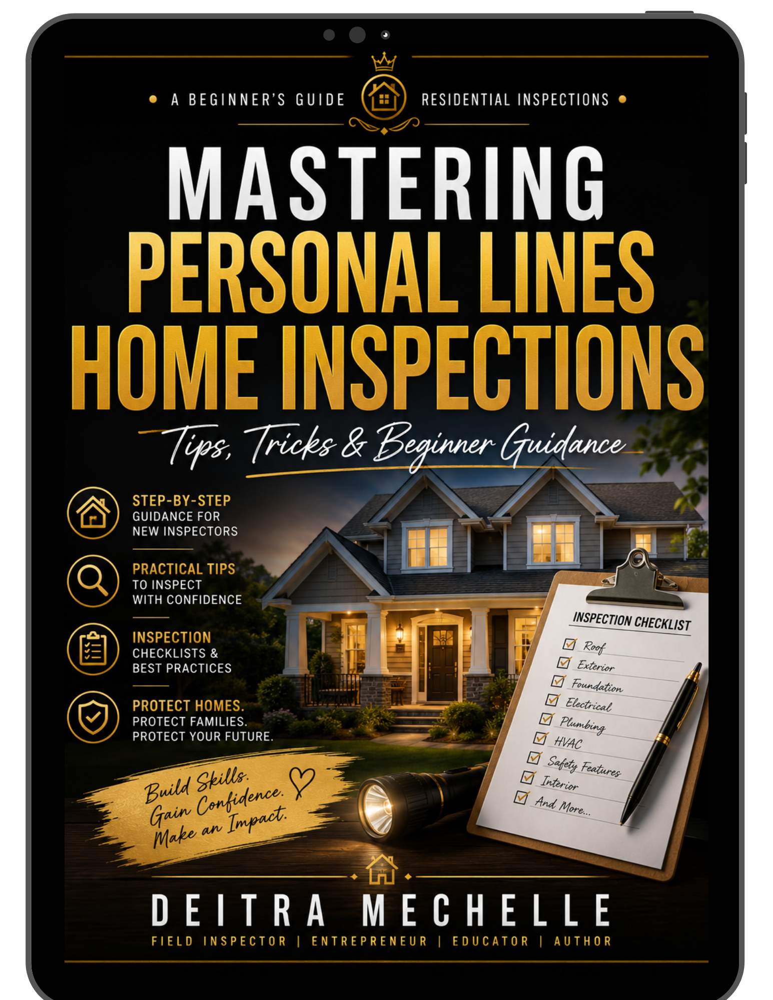 Beginner-friendly ebook cover for mastering personal lines home inspections with residential home and inspection checklist.