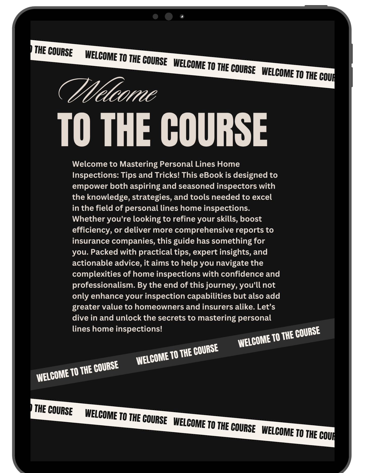 Welcome page from Mastering Personal Lines Home Inspections guide introducing beginner residential inspection training.