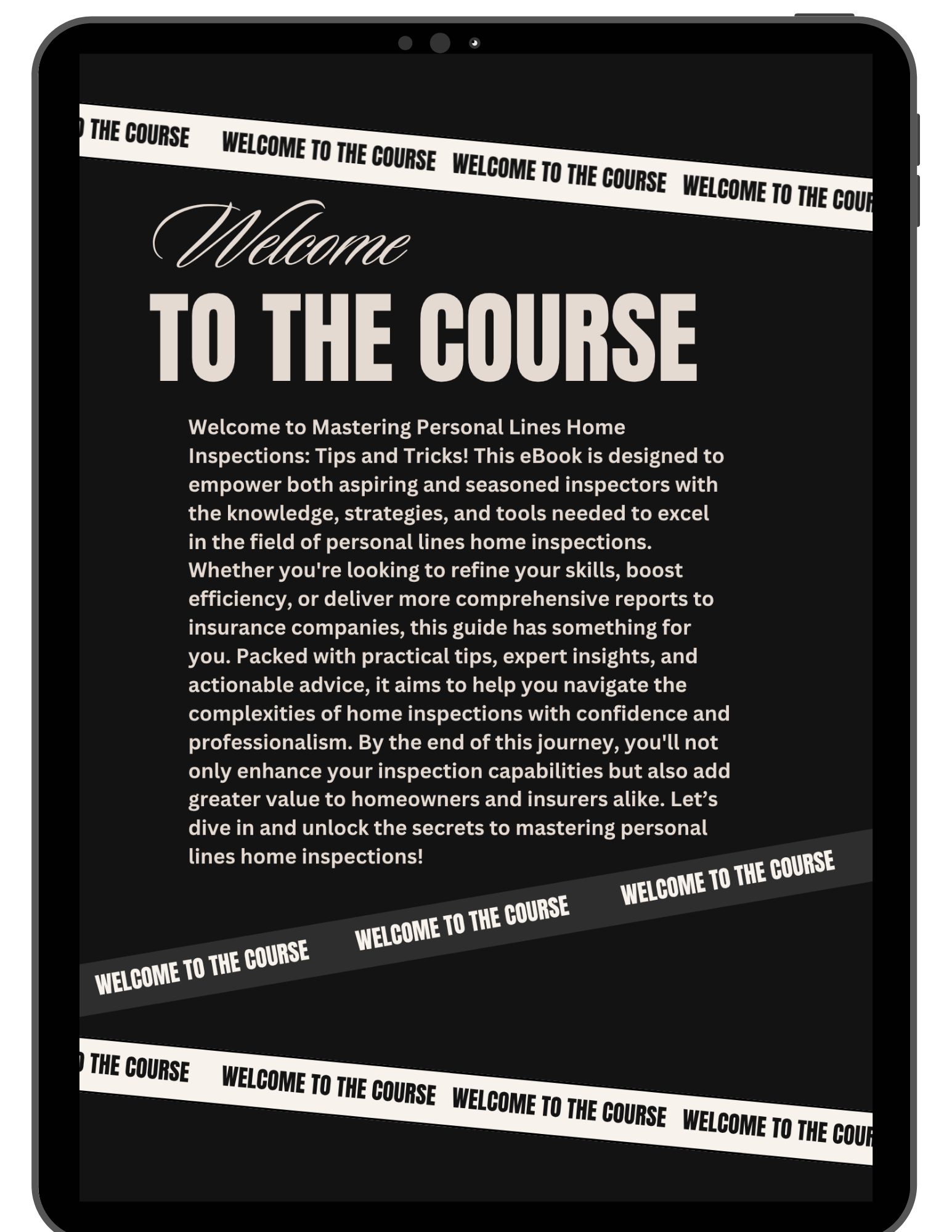 Welcome page from Mastering Personal Lines Home Inspections guide introducing beginner residential inspection training.