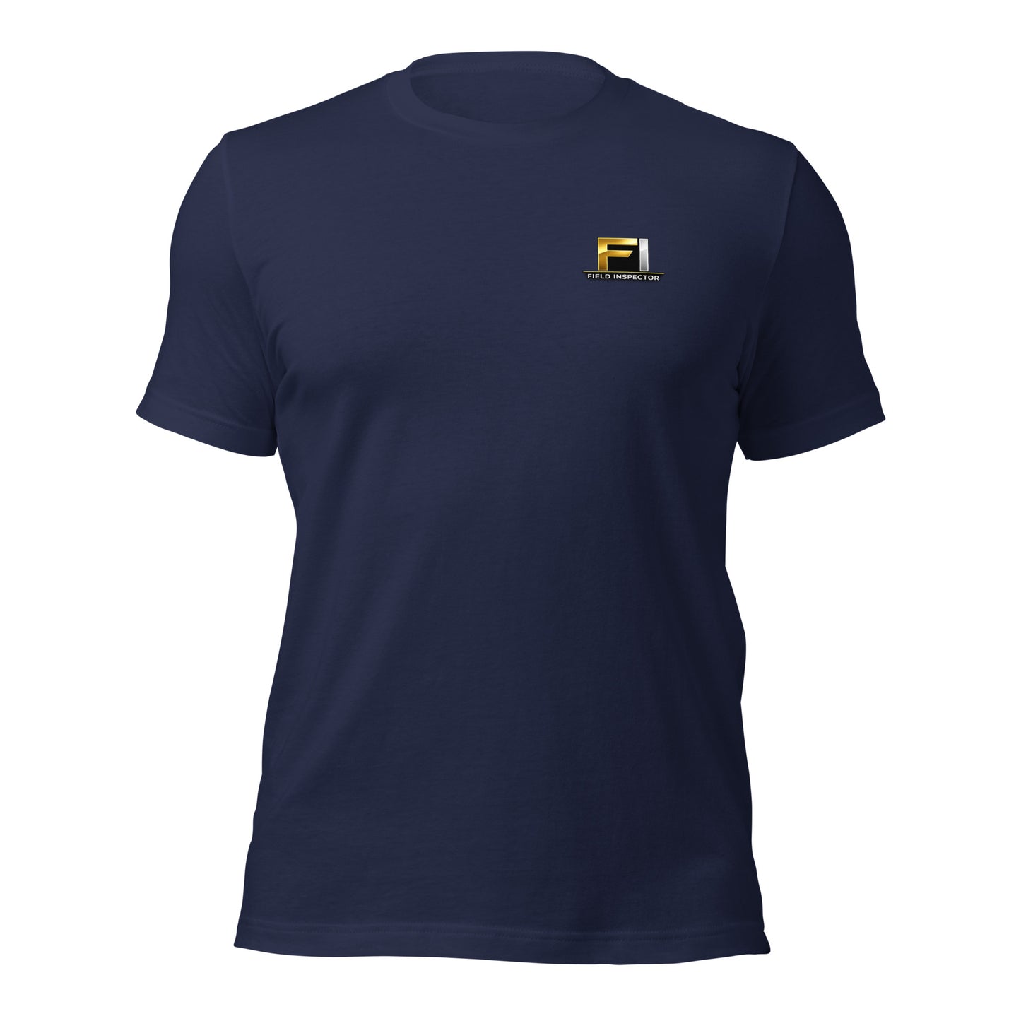 Navy Unisex FI Field Inspector Bella + Canvas 3001 shirt laying flat with professional field inspector logo.