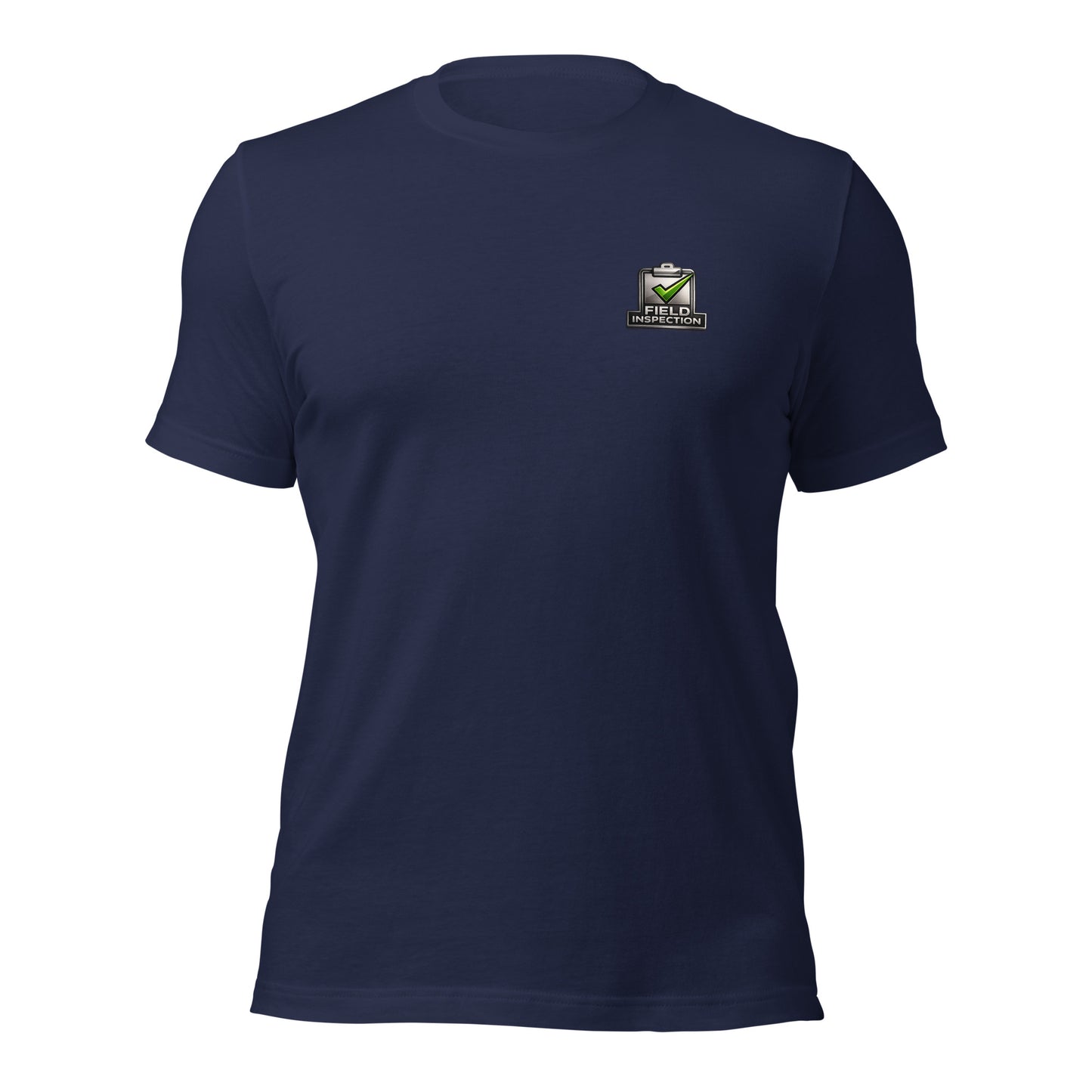 Navy Unisex Field Inspection Work Tee Bella + Canvas 3001 shirt laying flat with professional field inspector logo.