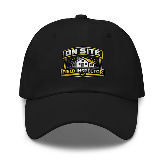 On Site Field Inspector dad hat in black featuring DTFlex field inspection design on front