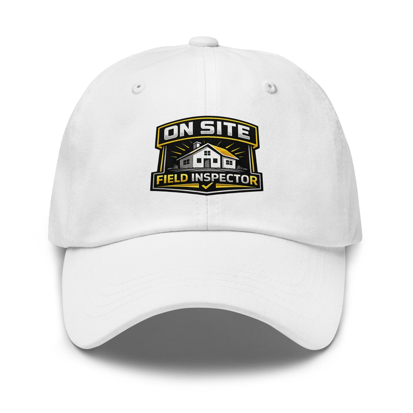 On Site Field Inspector dad hat in white featuring DTFlex field inspection design on front
