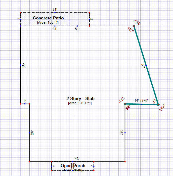 Rapid Sketch diagram showing how to add a patio or porch to a field inspection property sketch.