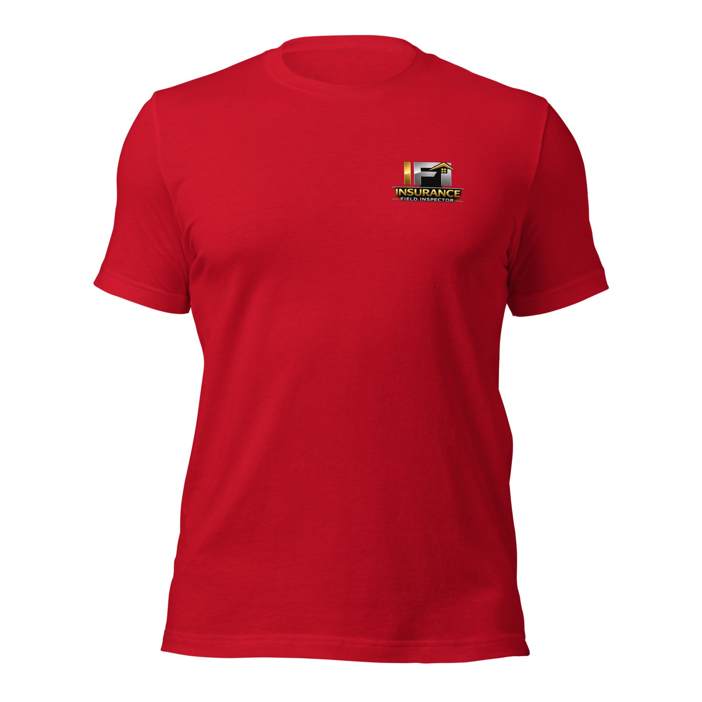 Red Unisex IFI Insurance Field Inspector Bella + Canvas 3001 shirt laying flat with professional insurance inspector logo.