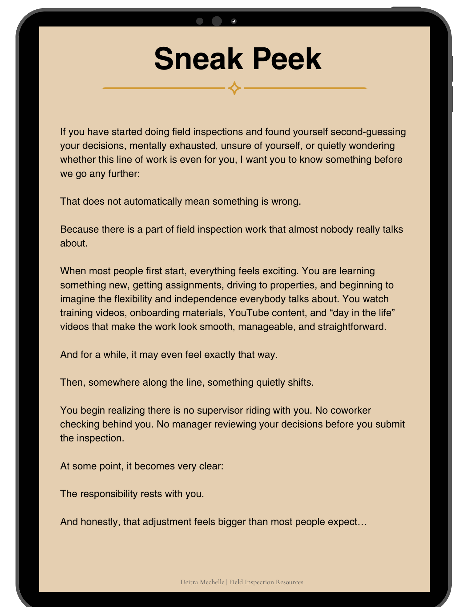 Preview pages from The Part of Field Inspection Nobody Prepares You For by Deitra Mechelle