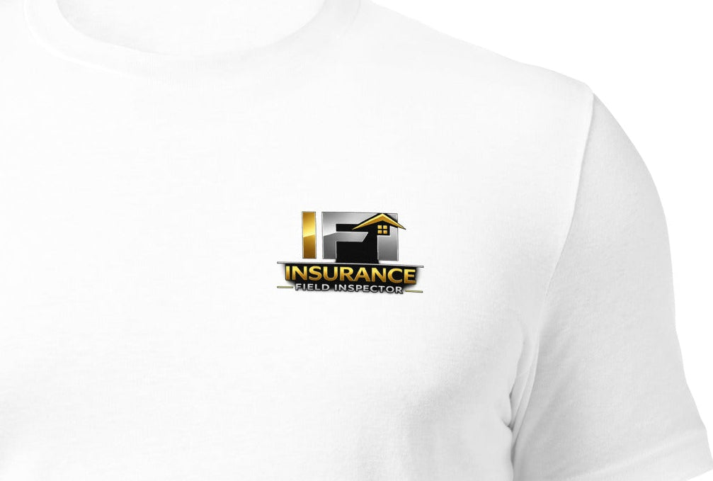 Close-up of the IFI Insurance Field Inspector logo printed on the Unisex IFI Insurance Field Inspector Shirt by Bella + Canvas 3001, highlighting the premium DTF print quality and logo detail.