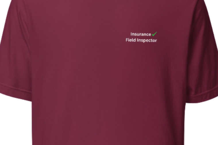 Close-up of the Insurance Field Inspector Checkmark logo printed on the Unisex Insurance Field Inspector Checkmark Shirt by Bella + Canvas 3001, highlighting the premium DTF print quality and design details.