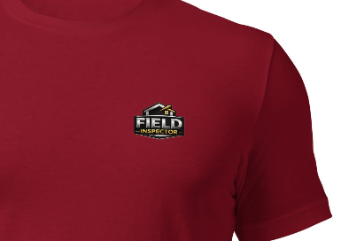 Close-up of the Professional Field Inspector logo printed on the Unisex Professional Field Inspector Tee by Bella + Canvas 3001, highlighting the premium DTF print quality and design details.