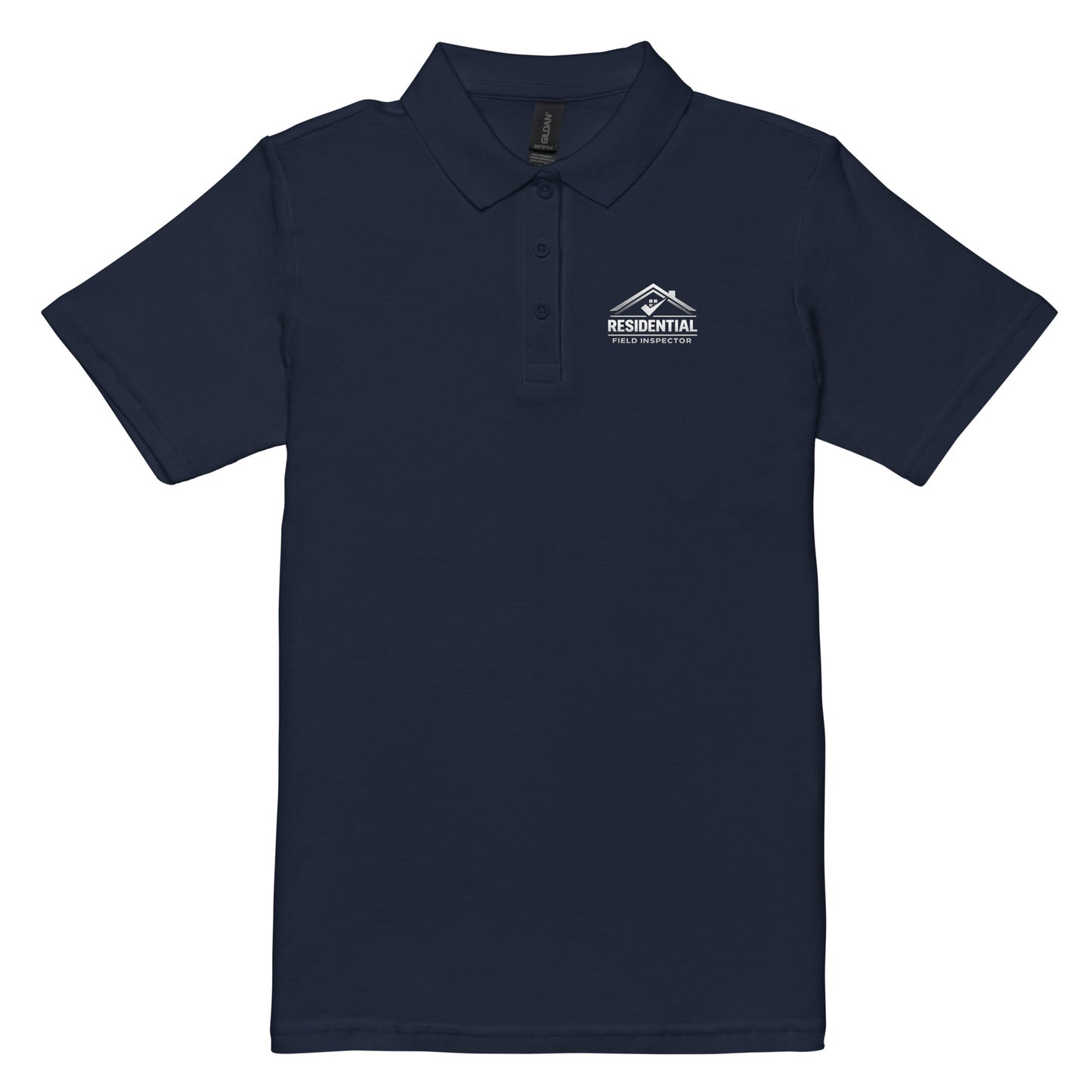 Women’s navy residential field inspector polo shirt with professional logo displayed on flat product image.