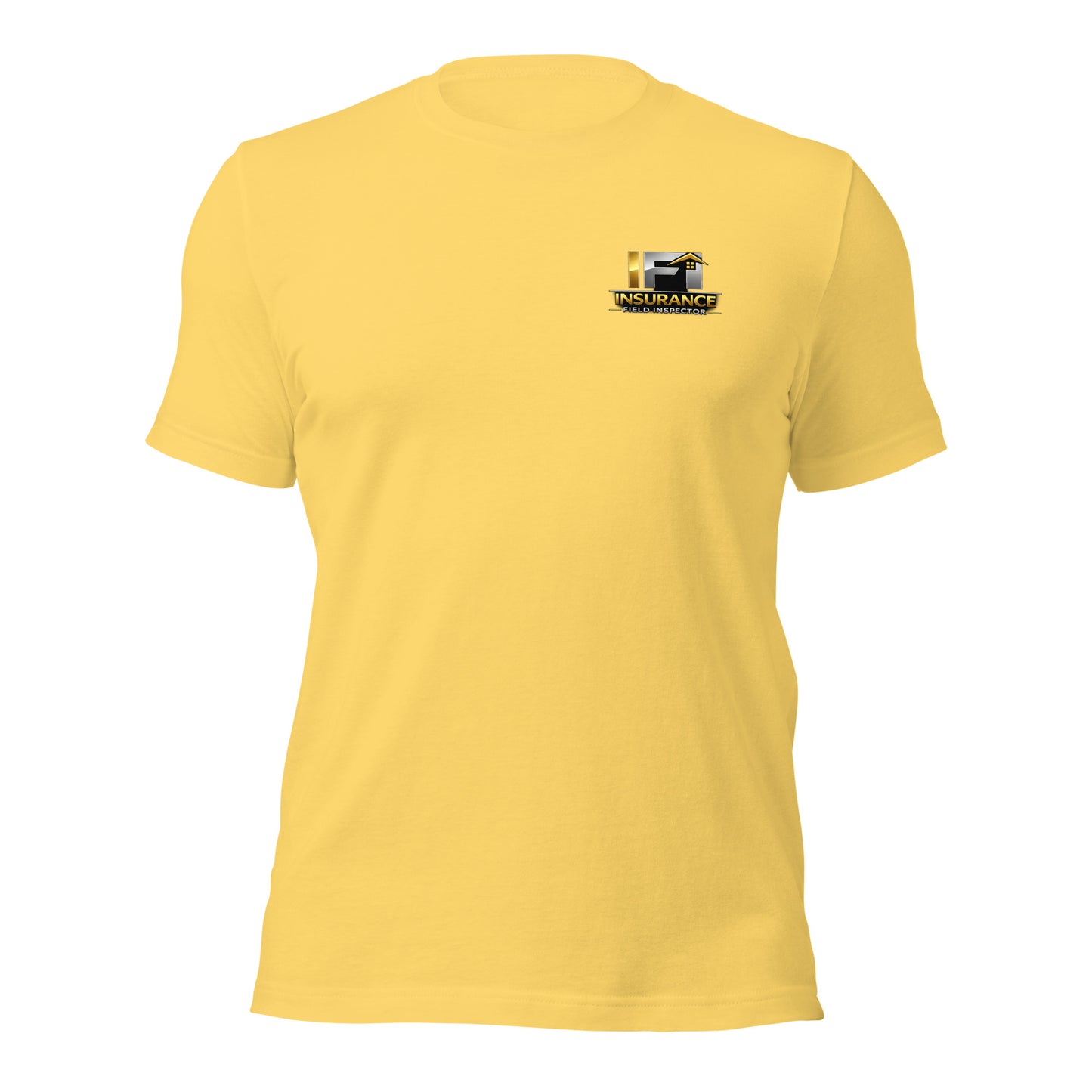Yellow Unisex IFI Insurance Field Inspector Bella + Canvas 3001 shirt laying flat with professional inspector logo.