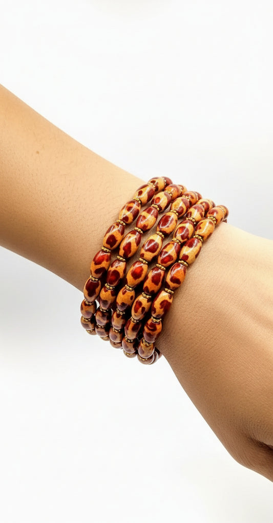 Leopard Print Wood Bead Bracelet – Handmade Stretch Wooden Jewelry