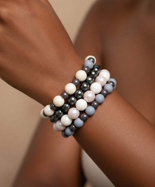 Blue And White Stacked Beaded Bracelets-Stacked Women's Bracelet Sets