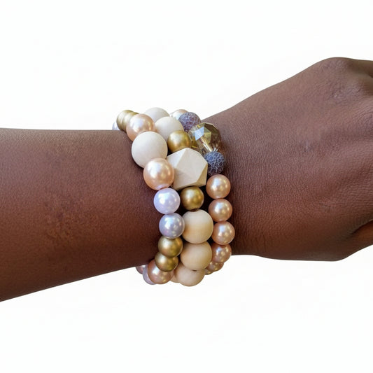 DeFit Designs BRACELET Natural Wood Chunky Bracelet Set-Large Wooden Bead Bracelet