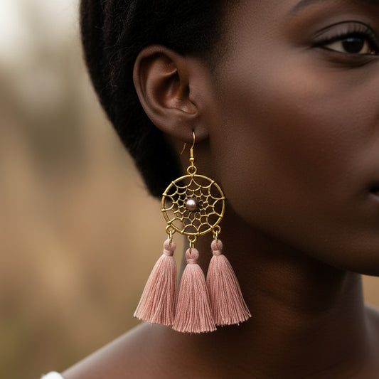 DeFit Designs Earrings Bohemian Dreamcatcher Earrings With Tassels-Tassel Earrings