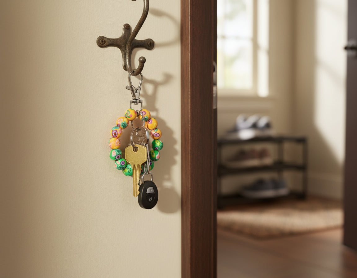 DeFit Designs Key Chains Green & Yellow Polymer Clay Keychain-Polymer Clay Beaded Keychain