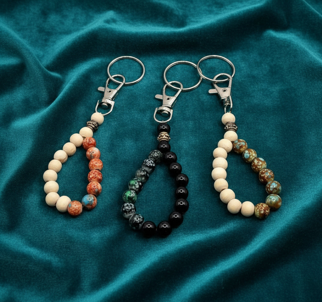 DeFit Designs Key Chains Natural Wood And Black Onyx Keychains